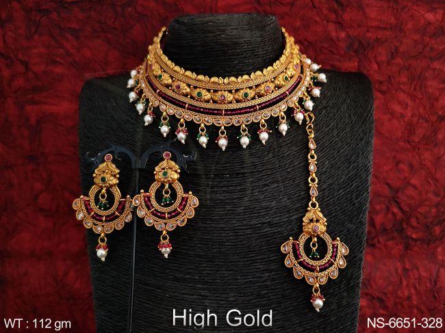 Pearl drop chokar antique delicate necklace set