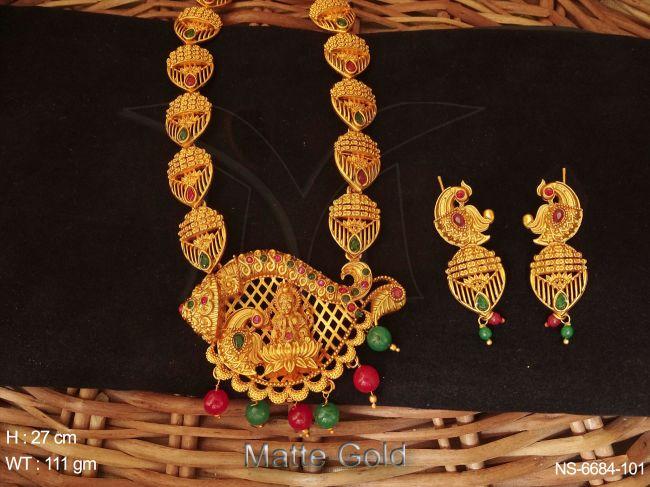 temple traditional matte gold long necklace