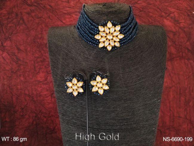 kundan stone pearl gold necklace