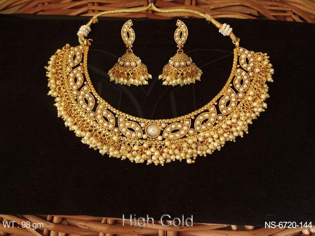 Clustered pearl full Stone Antique Necklace Set