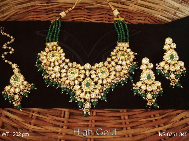 Heavy High Gold Polished with Kundan Stones Studded Necklace Set