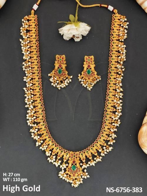 Designer Antique Kemp Necklace With Clustered Pearls