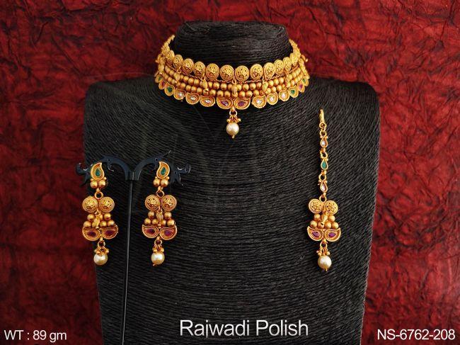 Medium Choker Matte Gold Style Designer Necklace Set