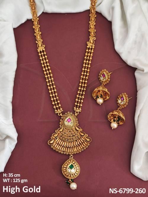 Gold Polished Long Antique Necklace Set