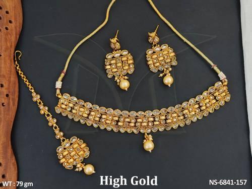 choker type medium style high gold polished antique necklace set