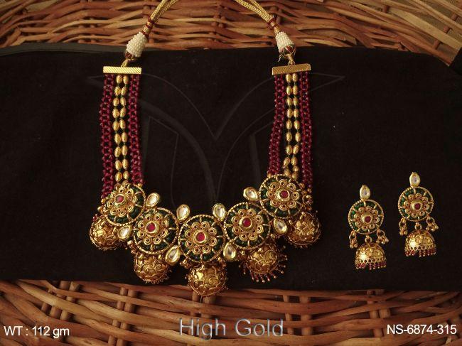 Jhumka Style Antique Necklace Set with High Gold Polish