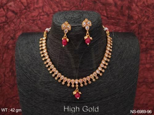 beautiful antique designer full stone high gold choker style necklace set