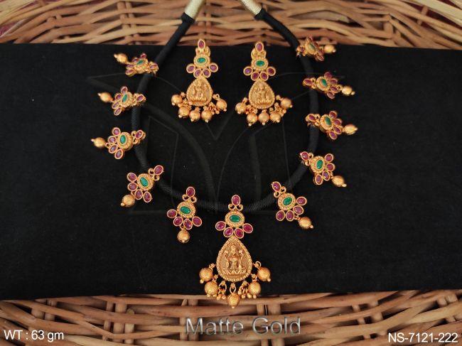 Designer Matte Gold polish  Kemp Necklace Set with Gold Clustered Pearls — NS-7121-222