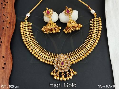 beautiful high gold polish designer choker style party wear necklace set