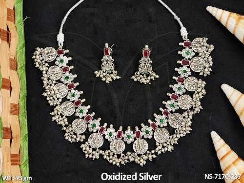 designer oxidized silver polish temple coin choker style necklace set