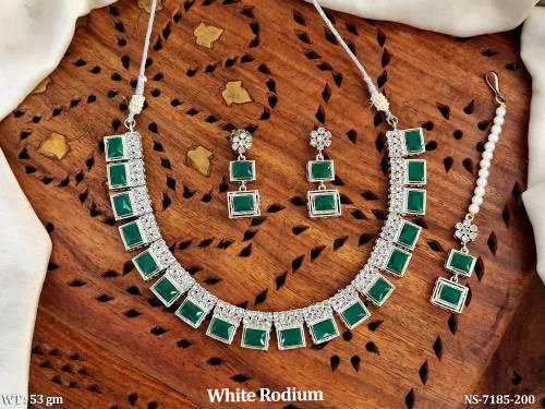 antique designer fancy party wear white rodium choker style necklace set