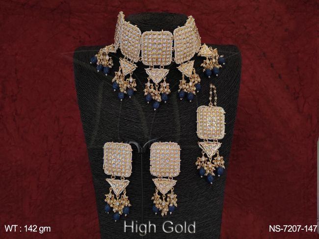 Beautiful Kundan Full Whit Stones Choker Style High Gold Party wear Necklace Set