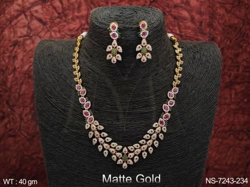 beautiful design matte gold polish fancy stylish full stones party wear long necklace set