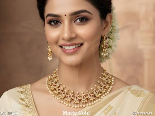 beautiful clustered pearl kemp jewelry fancy stylish party wear matte gold polish choker necklace set