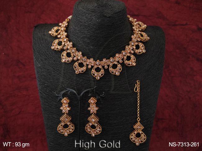 beautiful white full stones antique designer high gold polish party wear fancy choker necklace set
