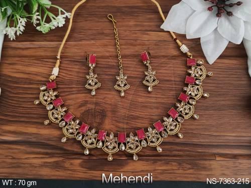 Antique Full White Stones Designer Fancy Stylish Mehendi Polish Beautiful Party wear Choker Necklace with Maang Tikka