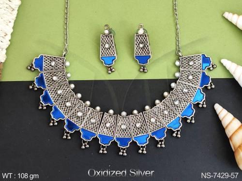beautiful fancy stylish oxidized silver polish party wear designer fashion  necklace set