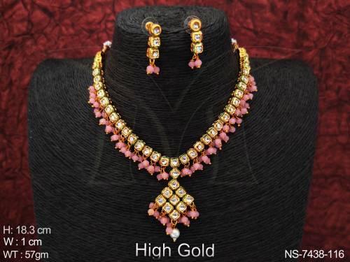 Fancy Stylish Beautiful white Kundan stone Jewelry  High Gold Polish Party wear Designer Necklace Set