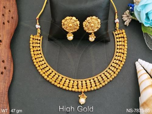 Designer High Gold Polish Beautiful Antique Design Fancy Style Party wear Choker Style Necklace Set
