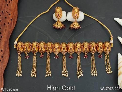 Beautiful Fancy Style Antique Full Stones Tassels High Gold Polish Party wear Choker Necklace Set