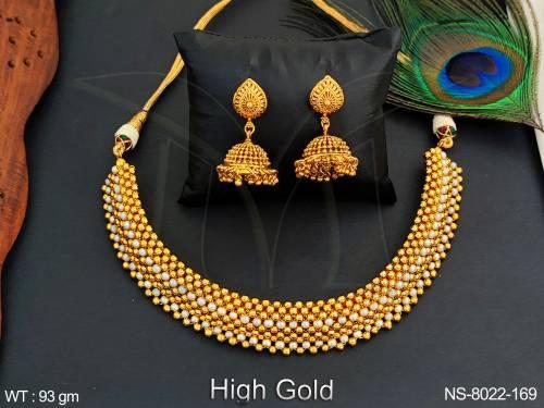 High Gold Polish Fancy Style Designer Ball Chain Design Beautiful Party wear Choker Style Necklace Set — NS-8022-169