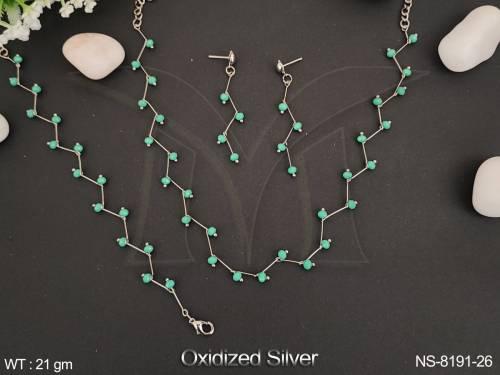 ANTIQUE DESIGNER OXIDIZED SILVER POLISHED DELICATE MOTI NECKLACE SET