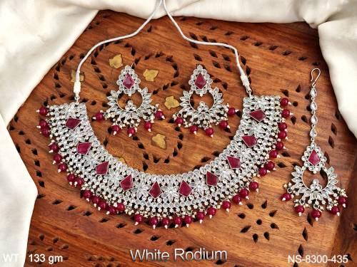 designer white rodium clustered pearl tassels full antique stones beautiful fancy style party choker necklace set