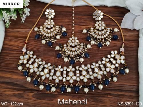 Designer Party wear Choker Style Mirror Necklace set with Maang Tikka