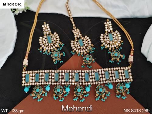 Mehendi Polish Beautiful Designer Party wear Heavy Choker Necklace Set