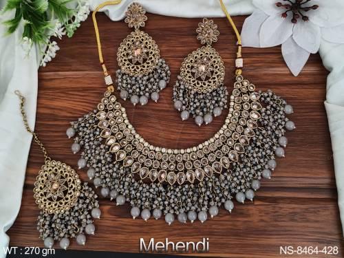 Designer Full Antique Stones Clustered Pearl Party wear Heavy Choker Necklace Set