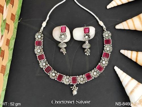 Designer Fancy Style Beautiful Party wear Oxidised Silver Necklace Set — NS-8466-120