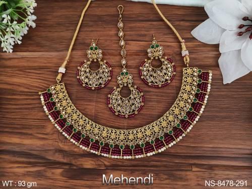 beautiful mehendi polish full stones party wear choker necklace set