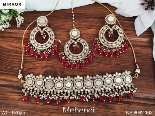 Designer Fancy Style Full stones Antique Mirror Choker Necklace Set