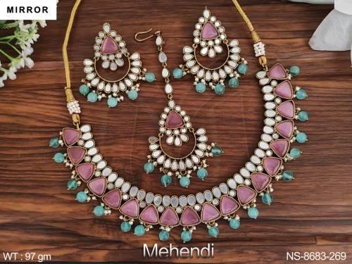 Full Stone Antique Designer Party wear Mirror Choker Necklace Set