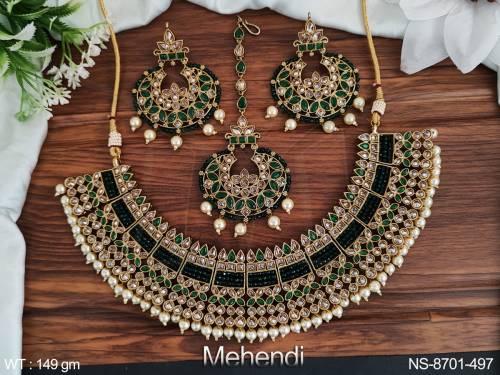 beautiful mehendi polish designer fancy style heavy party wear choker necklace set
