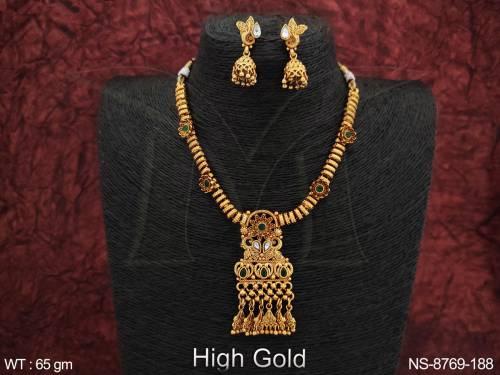 Beautiful Party wear Fancy Style Designer High Gold Polish Necklace Set — NS-8769-188