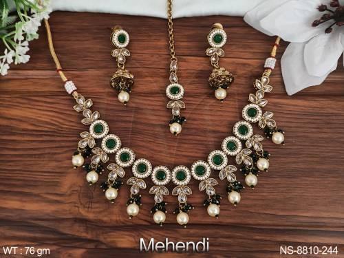 beautiful party wear fancy design antique choker necklace set with maang tikka