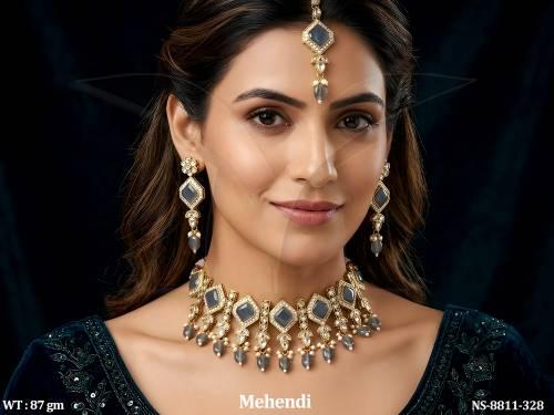 beautiful design fancy antique designer party wear necklace set with maang tikka