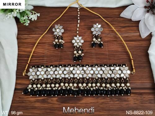 Beautiful Designer Party wear Wear Fancy Style Mirror Choker Necklace Set