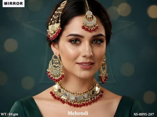 Beautiful Fancy Design Mehendi Polish Party wear Mirror Choker Necklace Set  