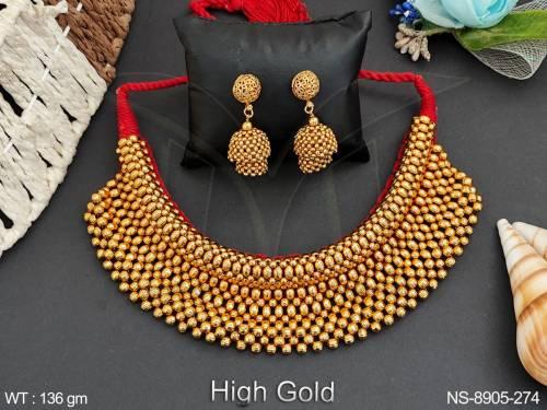 Beautiful High Gold Polish Designer Fancy Style Choker Necklace Set