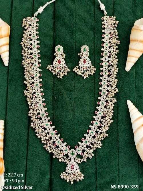 Oxidised Silver Beautiful Design Full Stones Party wear Long Necklace set
