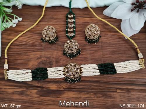 Designer Fancy Style Party wear Beautiful Antique Necklace Set  with Maang Tikka