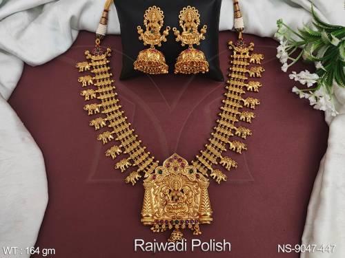 Laxmi Design Pendant Rajwadi Polish Designer Fancy Style Party wear Temple Necklace Set