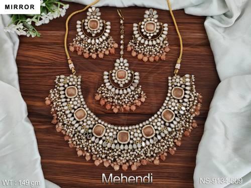 Party wear Designer Mehendi Polish Fancy Style Mirror Choker Necklace Set