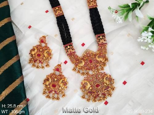 Designer Party wear Full Antique Stones Beautiful Long Necklace Set
