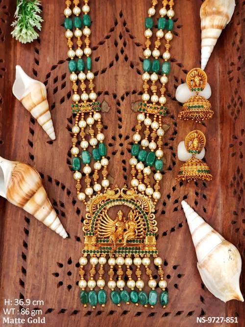 beautiful-fancy-design-matte-gold-polish-designer-long-temple-necklace-set-