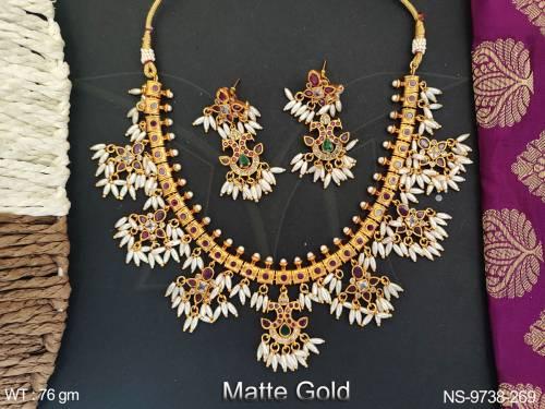 Beautiful Matte gold Polish Party wear Designer Necklace Set 