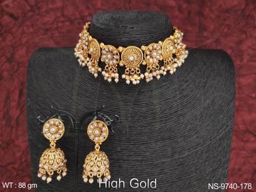 Designer Beautiful High Gold Polish Party wear Kemp Necklace Set
