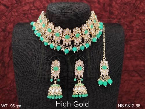 High Gold Polish Designer Fancy Design Party wear Antique Choker Necklace Set 
